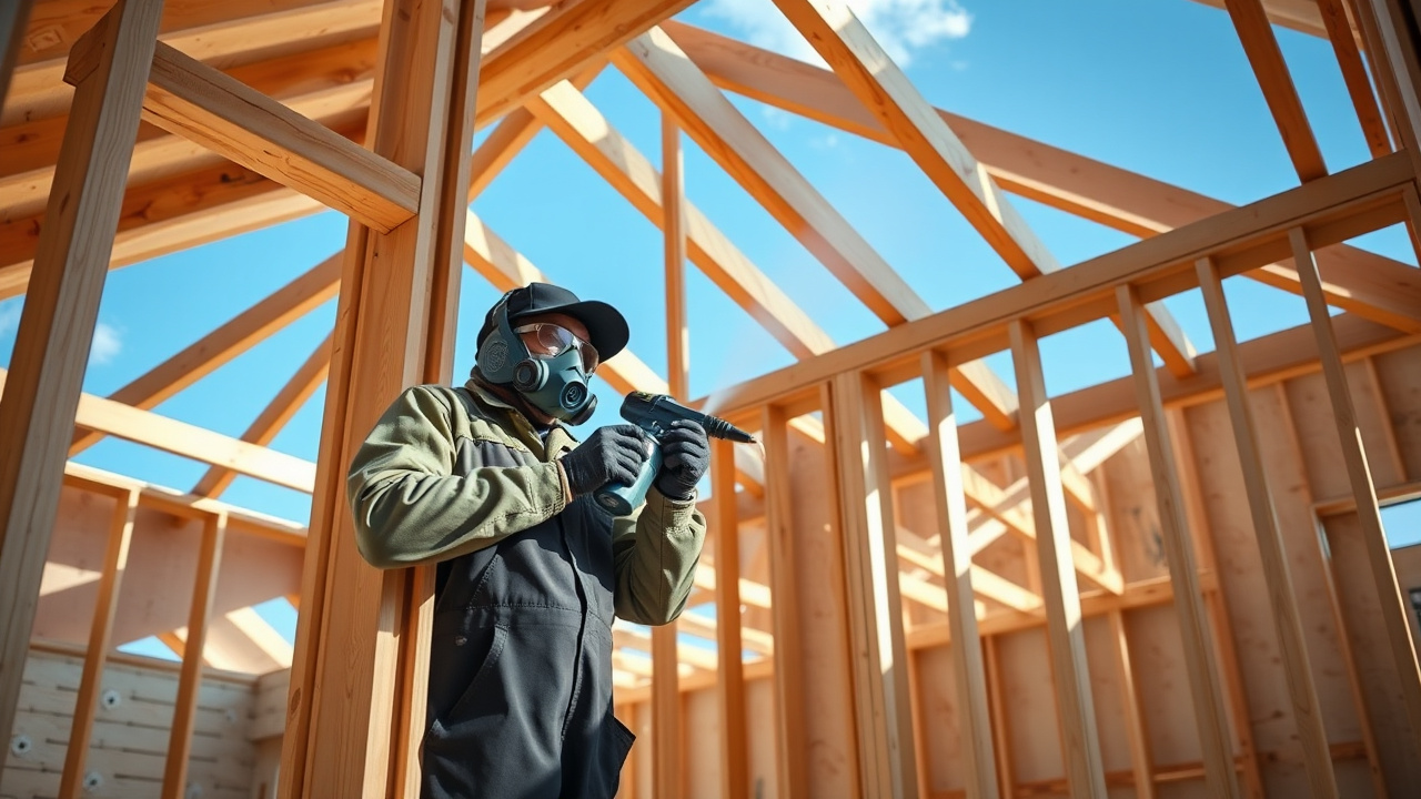 Technician spray-applying closed-cell spray foam insulation to open wall framing in a new-construction Surprise, Arizona home
